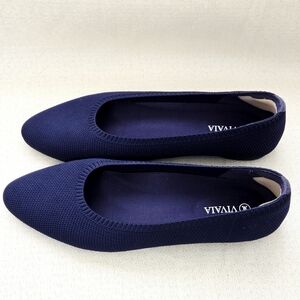 Vivaia Tamia 2.0 Women's 39.5 Navy Blue Almond Toe Knit Washable Ballet Flats